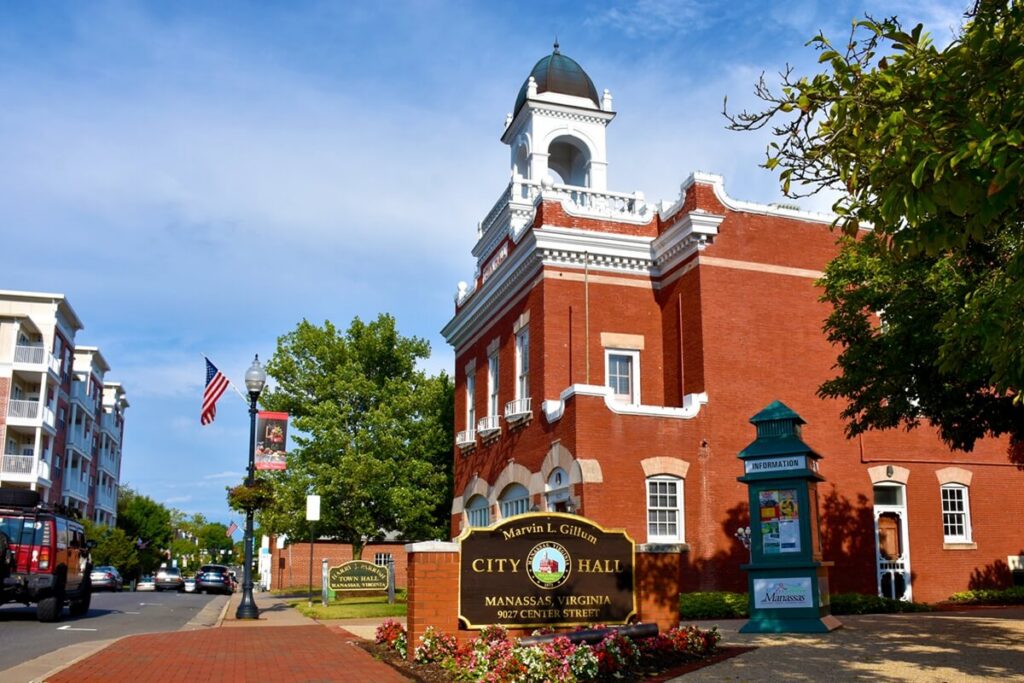 Manassas City Hall in Old Town Manassas, Virginia, USA