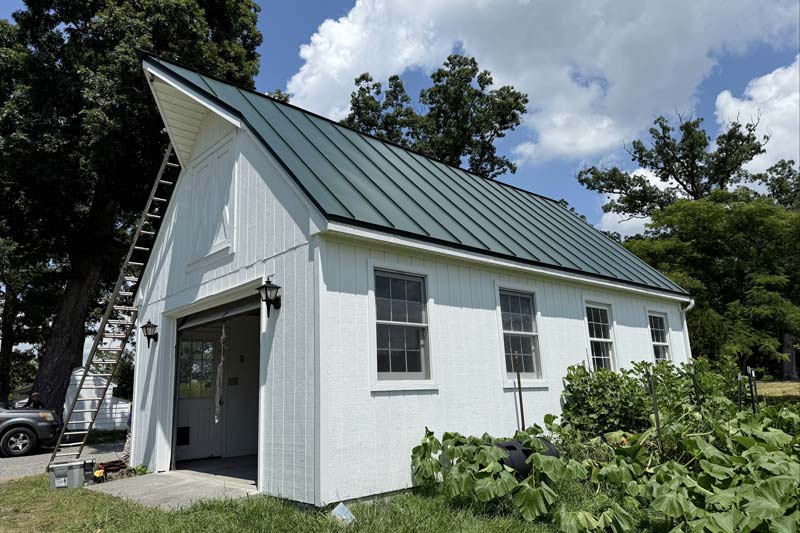 a detached garage that received gutter replacement