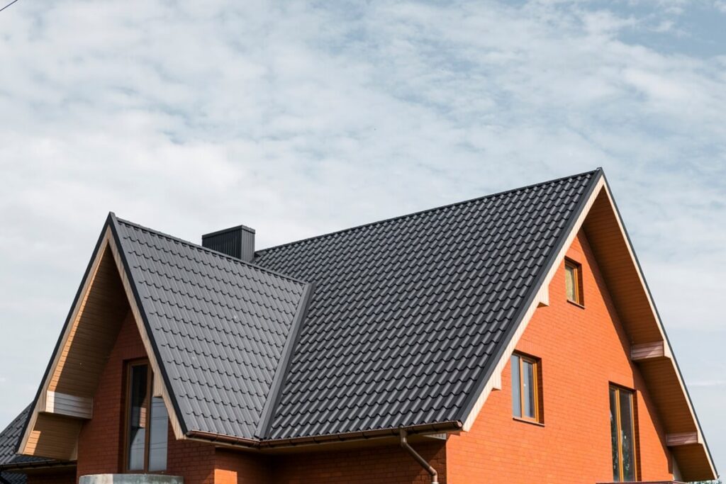 modern roof covered with tile effect PVC coated brown metal roof sheets