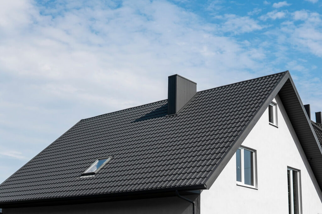 modern roof covered with tile effect PVC coated brown metal roof sheets