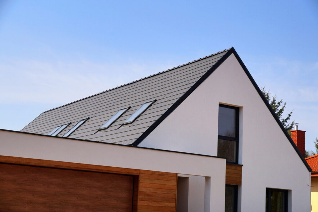 newly built house with the roof is made of ceramic tiles