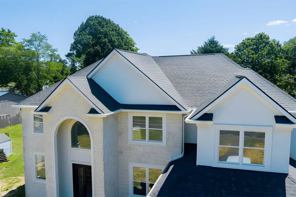 part in roof of the construction of a home object with aerial panoramic view