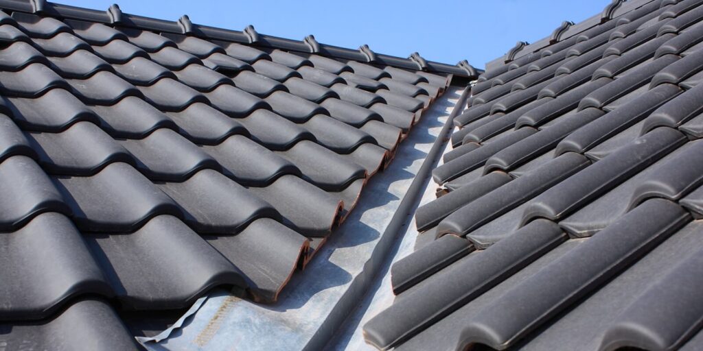 roof is covered with black burnt roofing