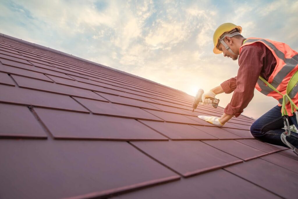 yellow ceramic roofing tiles for covering residential building roof under construction