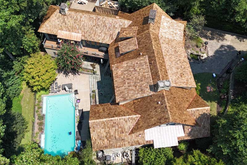 top down view of a new roof installed by roofing contractors