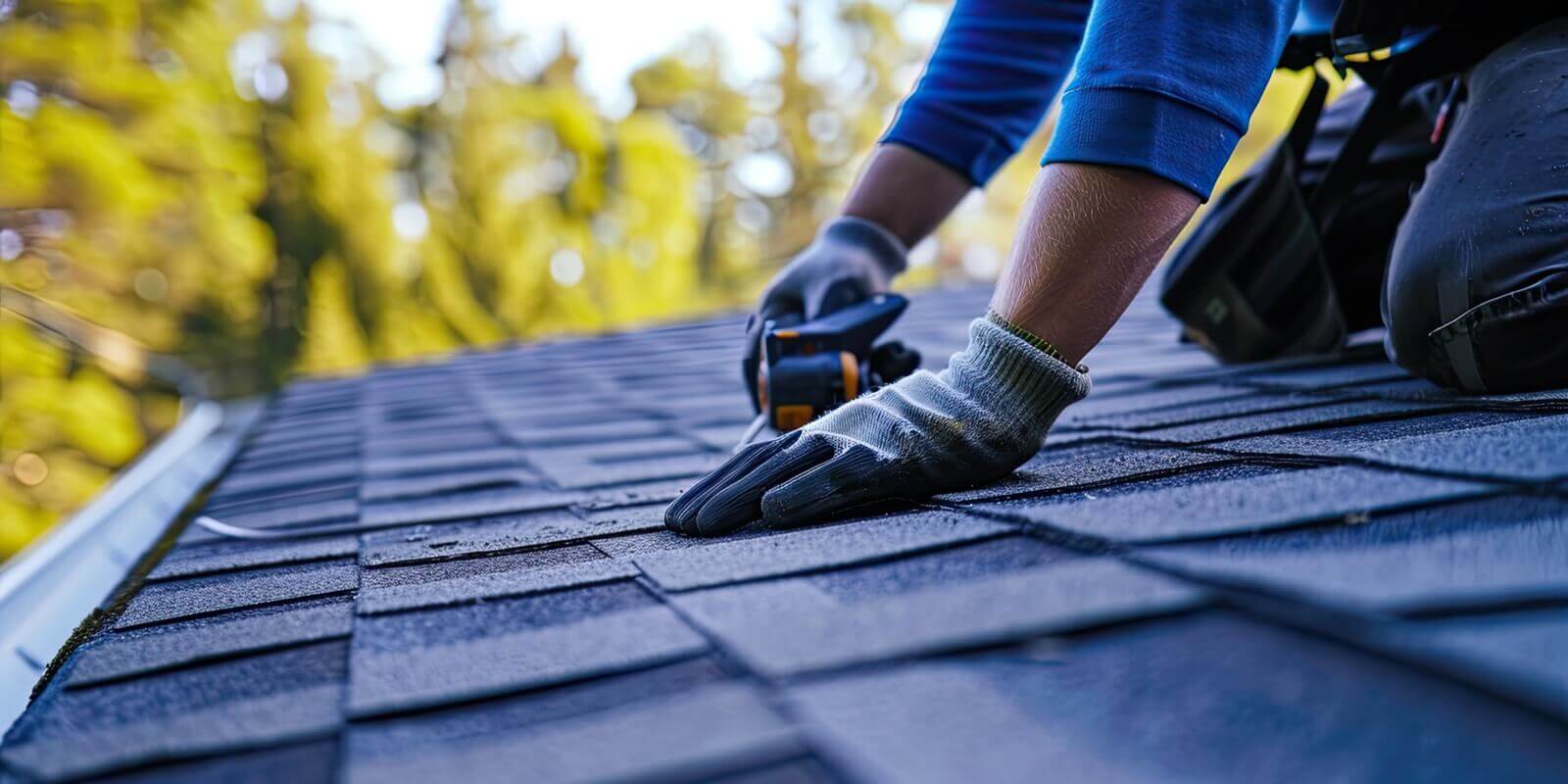 roofer inspecting and repairing roof