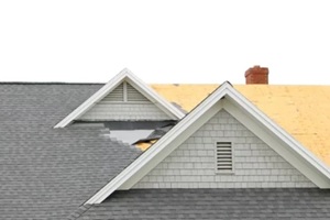 isolated front view of new roof construction in progress
