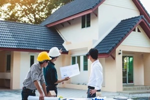 structural inspector engineers are reviewing the building project